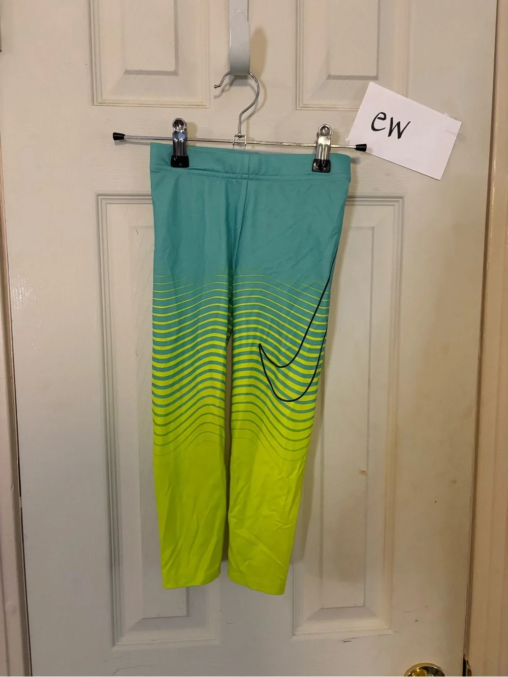 Nike Teal and Neon Yellow Girls' Athletic Leggings